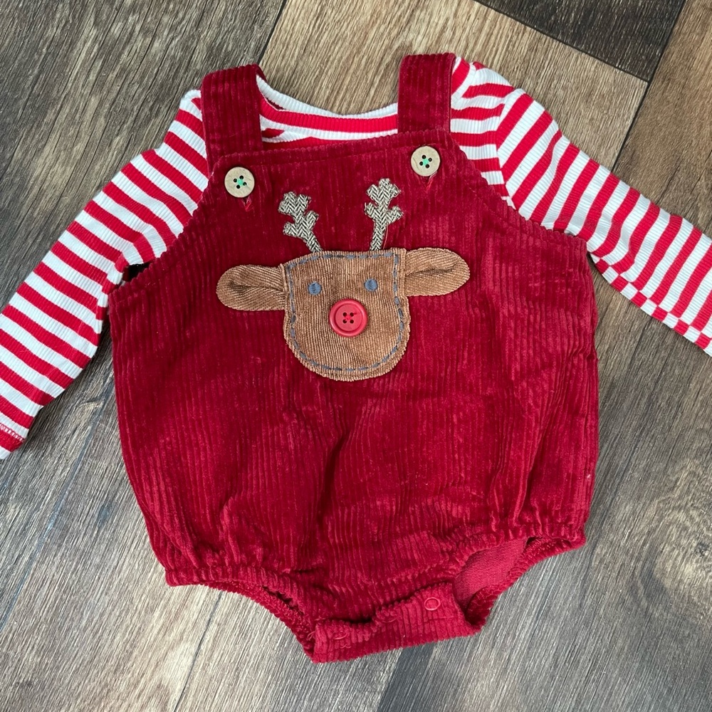 Mudpie Corduroy Reindeer Christmas Bubble 0-3 months
